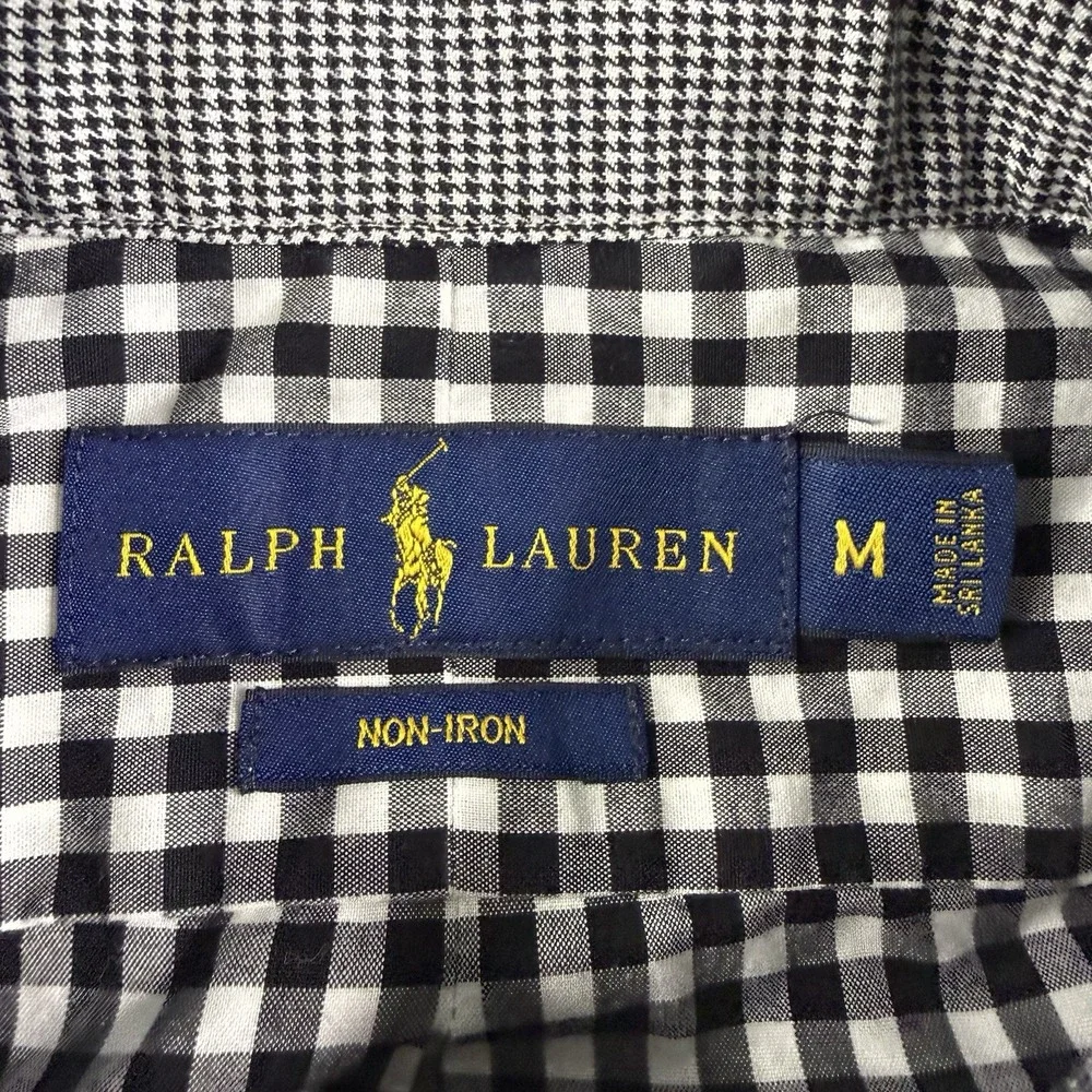 Polo Ralph Lauren Shirt Mens Medium Black Gingham Check Button Down Non Iron